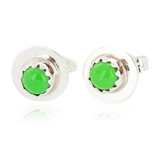 Certified Authentic Navajo .925 Sterling Silver Natural Gaspeite Native American Stud Earrings 27229