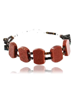 Certified Authentic Navajo .925 Sterling Silver Natural GoldStone and SPIDER WEB Turquoise Native American Bracelet 370999821149