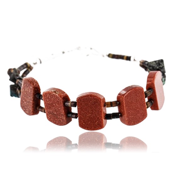 Certified Authentic Navajo .925 Sterling Silver Natural GoldStone and SPIDER WEB Turquoise Native American Bracelet 370999821149