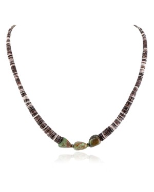 Certified Authentic Navajo .925 Sterling Silver Natural Graduated Heishi and Turquoise Native American Necklace 15293-7
