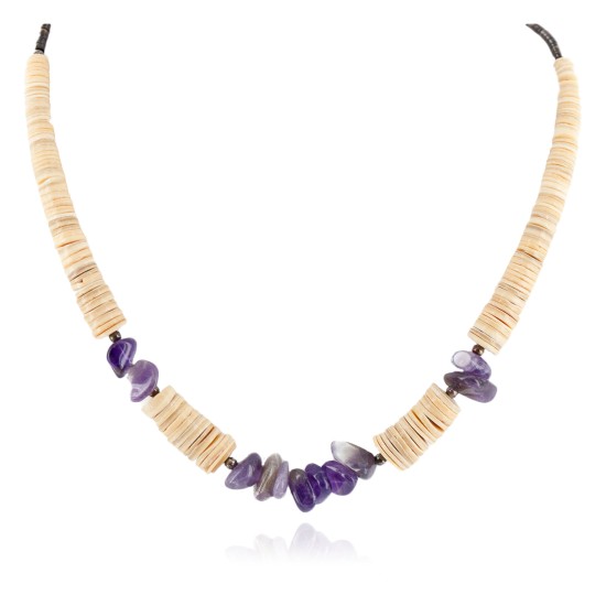 Certified Authentic Navajo .925 Sterling Silver Natural Graduated Melon Shell Amethyst Native American Necklace 25229-2 Certified Authentic Navajo .925 Sterling Silver Natural Graduated Melon Shell Amethyst Native American Necklace 25229-2