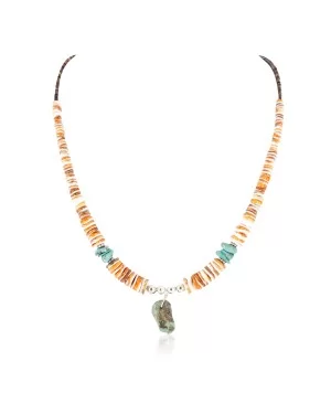Certified Authentic Navajo .925 Sterling Silver Natural Graduated Melon Shell and Turquoise Native American Necklace 16061-2
