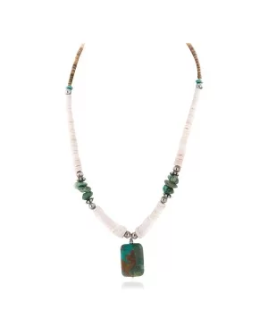 Certified Authentic Navajo .925 Sterling Silver Natural Graduated Melon Shell and Turquoise Native American Necklace 17081-5 Certified Authentic Navajo .925 Sterling Silver Natural Graduated Melon Shell and Turquoise Native American Necklace 17081-5