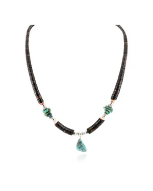 Certified Authentic Navajo .925 Sterling Silver Natural Graduated Melon Shell and Turquoise Native American Necklace 18132