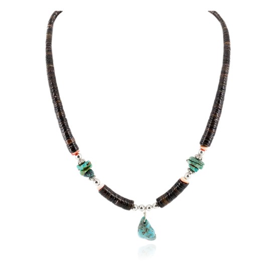 Certified Authentic Navajo .925 Sterling Silver Natural Graduated Melon Shell and Turquoise Native American Necklace 18132 Certified Authentic Navajo .925 Sterling Silver Natural Graduated Melon Shell and Turquoise Native American Necklace 18132