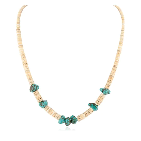 Certified Authentic Navajo .925 Sterling Silver Natural Graduated Melon Shell Native American Necklace 15364-32