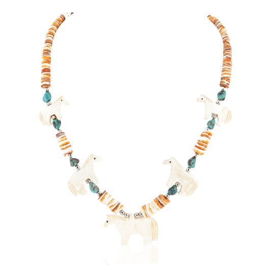 Certified Authentic Navajo .925 Sterling Silver Natural Graduated Melon Shell Turquoise Bone Native American Necklace 750180 Certified Authentic Navajo .925 Sterling Silver Natural Graduated Melon Shell Turquoise Bone Native American Necklace 750180