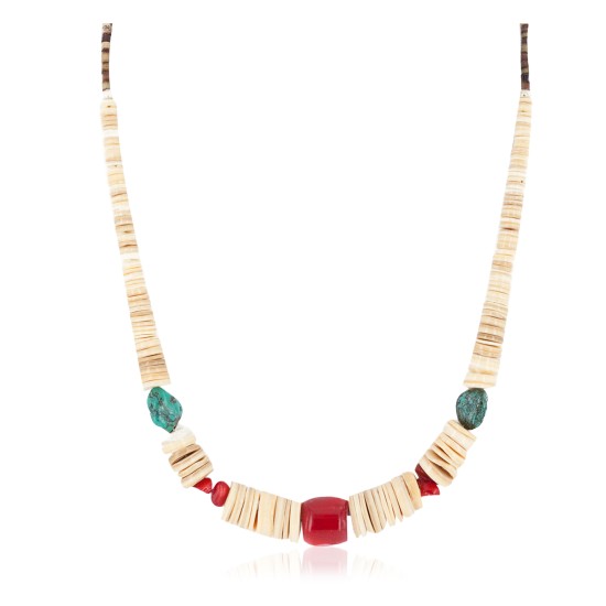 Certified Authentic Navajo .925 Sterling Silver Natural Graduated Melon Shell Turquoise Coral Native American Necklace 16080-3 Certified Authentic Navajo .925 Sterling Silver Natural Graduated Melon Shell Turquoise Coral Native American Necklace 16080-3
