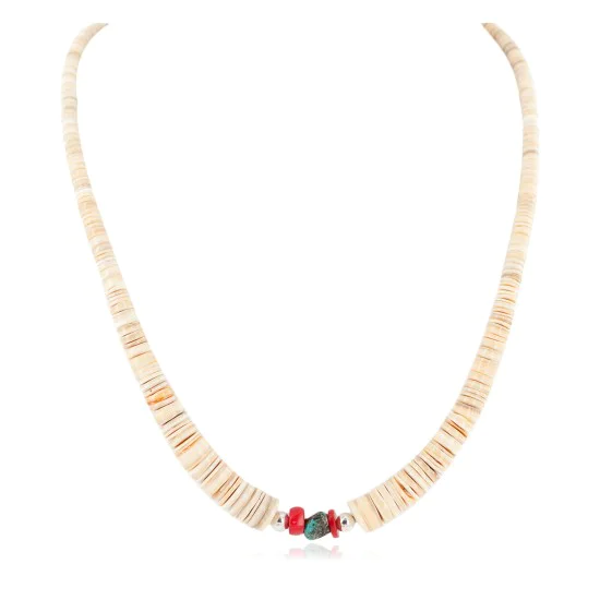 Certified Authentic Navajo .925 Sterling Silver Natural Graduated Melon Shell Turquoise Coral Native American Necklace 7501014-1 Certified Authentic Navajo .925 Sterling Silver Natural Graduated Melon Shell Turquoise Coral Native American Necklace 7501014-1