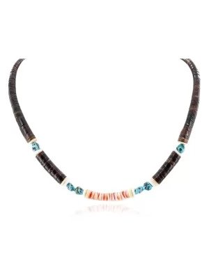 Certified Authentic Navajo .925 Sterling Silver Natural Graduated Melon Shell Turquoise Native American Necklace 15292-6