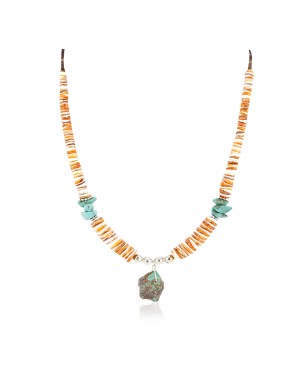 Certified Authentic Navajo .925 Sterling Silver Natural Graduated Melon Shell Turquoise Native American Necklace 16061-3