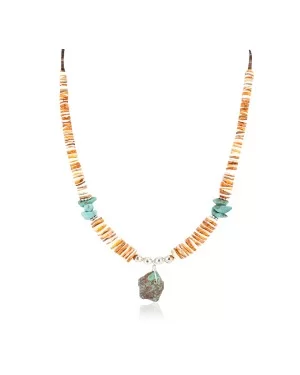 Certified Authentic Navajo .925 Sterling Silver Natural Graduated Melon Shell Turquoise Native American Necklace 16061-3