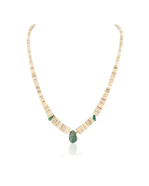 Certified Authentic Navajo .925 Sterling Silver Natural Graduated Melon Shell Turquoise Native American Necklace 16073-1