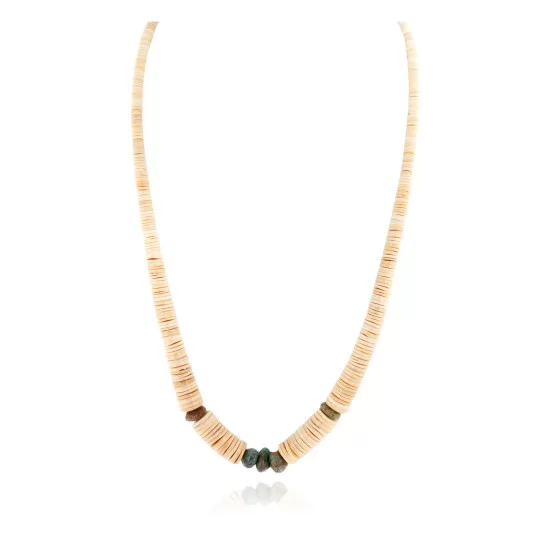 Certified Authentic Navajo .925 Sterling Silver Natural Graduated Melon Shell Turquoise Native American Necklace 17081-3 Certified Authentic Navajo .925 Sterling Silver Natural Graduated Melon Shell Turquoise Native American Necklace 17081-3