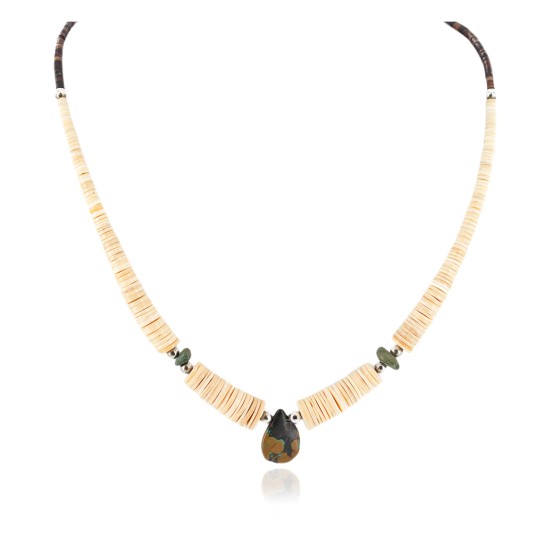 Certified Authentic Navajo .925 Sterling Silver Natural Graduated Melon Shell Turquoise Native American Necklace 17084-30 Certified Authentic Navajo .925 Sterling Silver Natural Graduated Melon Shell Turquoise Native American Necklace 17084-30