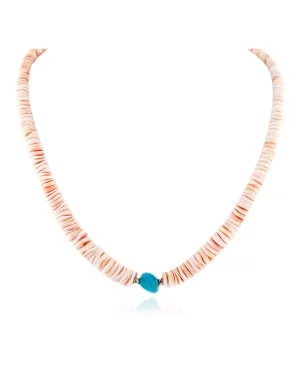 Certified Authentic Navajo .925 Sterling Silver Natural Graduated Melon Shell Turquoise Native American Necklace 7501006-75