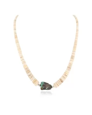 Certified Authentic Navajo .925 Sterling Silver Natural Graduated Melon Shell Turquoise Native American Necklace  7501013-1