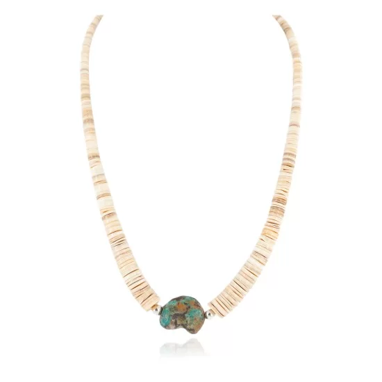 Certified Authentic Navajo .925 Sterling Silver Natural Graduated Melon Shell Turquoise Native American Necklace  7501013-2