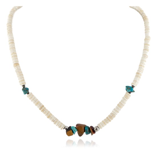 Certified Authentic Navajo .925 Sterling Silver Natural Graduated Melon Shell Turquoise Tigers Eye Native American Necklace 15624-18 Certified Authentic Navajo .925 Sterling Silver Natural Graduated Melon Shell Turquoise Tigers Eye Native American Necklace 15624-18