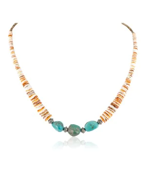 Certified Authentic Navajo .925 Sterling Silver Natural Graduated Spiny Oyster Turquoise Native American Necklace 15778-23