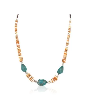 Certified Authentic Navajo .925 Sterling Silver Natural Graduated Spiny Oyster Turquoise Native American Necklace 34060