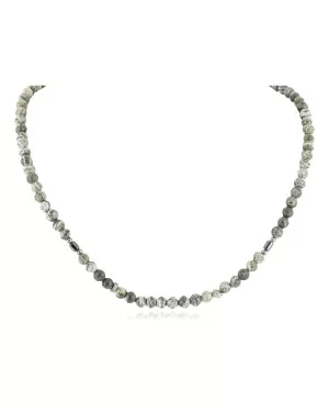 Certified Authentic Navajo .925 Sterling Silver Natural Hematite Green Jasper Native American Delicate Necklace Chain 15963-20
