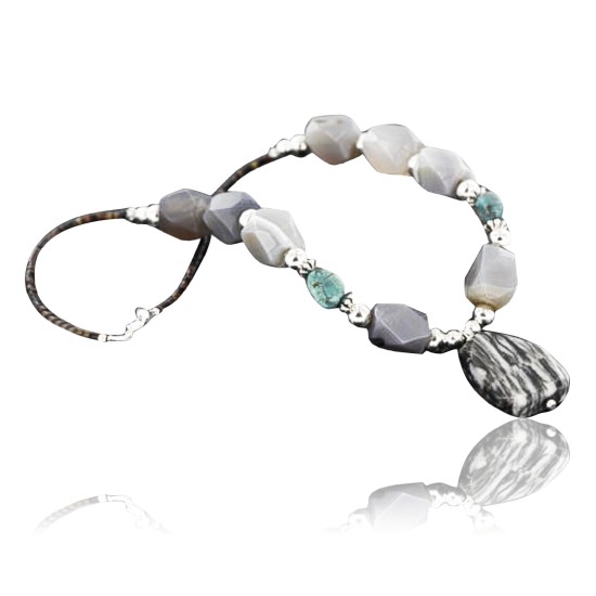 Certified Authentic Navajo .925 Sterling Silver Natural Jasper Agate Turquoise Native American Necklace 15465-50 Certified Authentic Navajo .925 Sterling Silver Natural Jasper Agate Turquoise Native American Necklace 15465-50