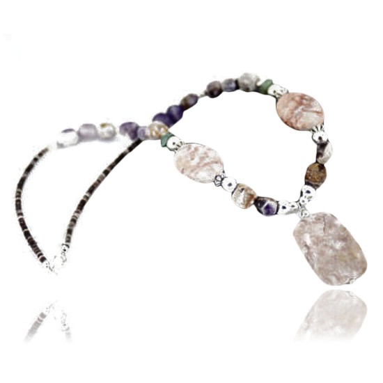 Certified Authentic Navajo .925 Sterling Silver Natural Jasper Amethyst Turquoise Native American Necklace 15265-12