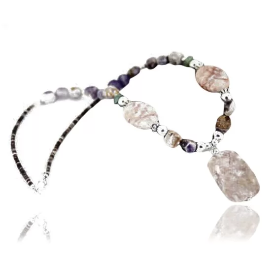 Certified Authentic Navajo .925 Sterling Silver Natural Jasper Amethyst Turquoise Native American Necklace 15265-12 Certified Authentic Navajo .925 Sterling Silver Natural Jasper Amethyst Turquoise Native American Necklace 15265-12