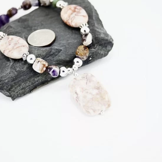 Certified Authentic Navajo .925 Sterling Silver Natural Jasper Amethyst Turquoise Native American Necklace 15265-12 Certified Authentic Navajo .925 Sterling Silver Natural Jasper Amethyst Turquoise Native American Necklace 15265-12
