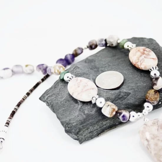Certified Authentic Navajo .925 Sterling Silver Natural Jasper Amethyst Turquoise Native American Necklace 15265-12 Certified Authentic Navajo .925 Sterling Silver Natural Jasper Amethyst Turquoise Native American Necklace 15265-12