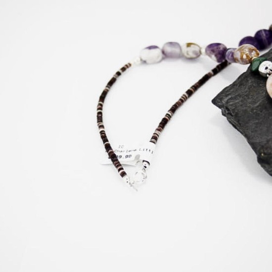 Certified Authentic Navajo .925 Sterling Silver Natural Jasper Amethyst Turquoise Native American Necklace 15265-12