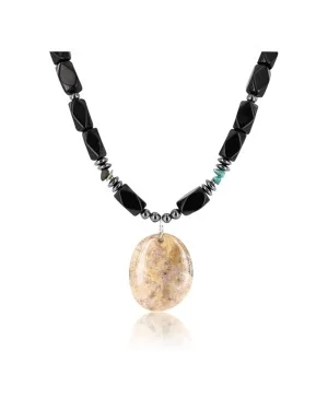 Certified Authentic Navajo .925 Sterling Silver Natural Jasper Black Onyx Hematite Native American Necklace 750114-3