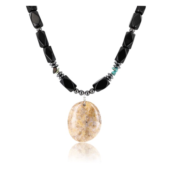 Certified Authentic Navajo .925 Sterling Silver Natural Jasper Black Onyx Hematite Native American Necklace 750114-3 Certified Authentic Navajo .925 Sterling Silver Natural Jasper Black Onyx Hematite Native American Necklace 750114-3