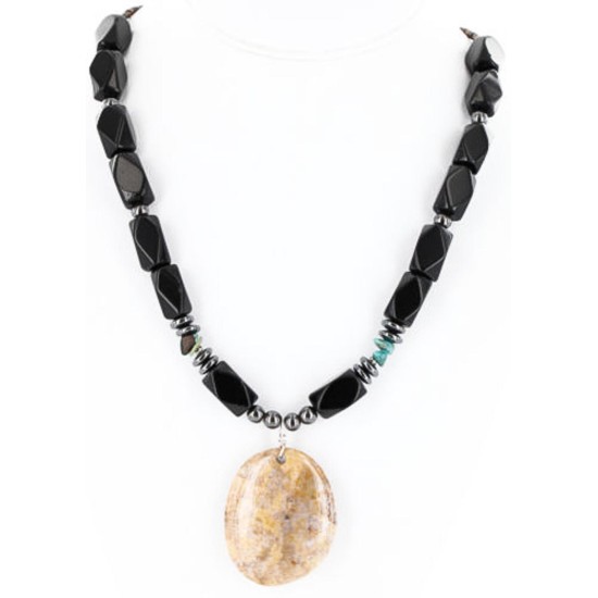 Certified Authentic Navajo .925 Sterling Silver Natural Jasper Black Onyx Hematite Native American Necklace 750114-3 Certified Authentic Navajo .925 Sterling Silver Natural Jasper Black Onyx Hematite Native American Necklace 750114-3