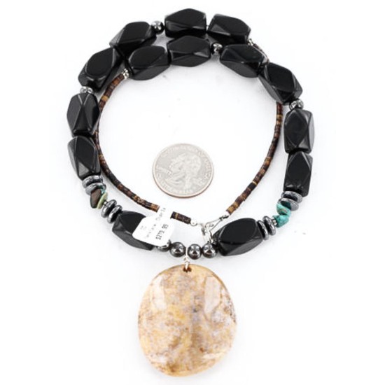 Certified Authentic Navajo .925 Sterling Silver Natural Jasper Black Onyx Hematite Native American Necklace 750114-3 Certified Authentic Navajo .925 Sterling Silver Natural Jasper Black Onyx Hematite Native American Necklace 750114-3