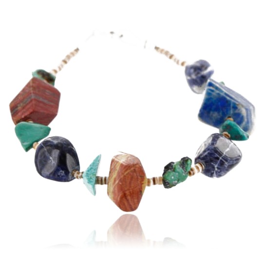 Certified Authentic Navajo .925 Sterling Silver Natural Jasper Lapis Turquoise Native American Bracelet 370996343417