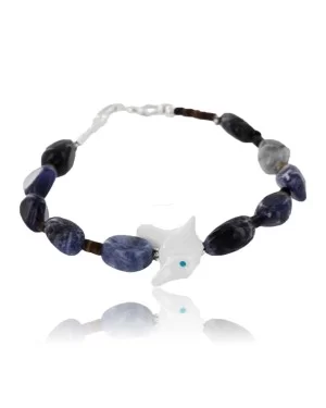 Certified Authentic Navajo .925 Sterling Silver Natural Lapis and Alabaster Native American Bracelet 370995372790