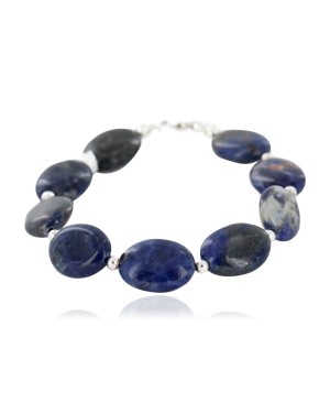 Certified Authentic Navajo .925 Sterling Silver Natural Lapis Native American Bracelet 12894-1