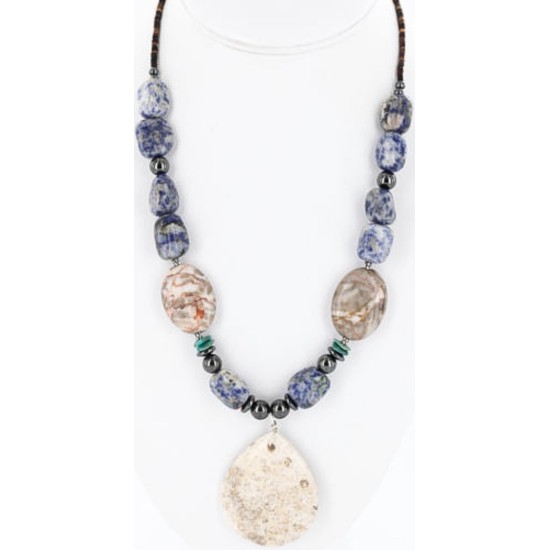 Navajo .925 Sterling Silver Turquoise Jasper Lapis Necklace 15897-12