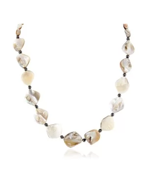 Certified Authentic Navajo .925 Sterling Silver Natural Mother of Pearl Hematite Native American Necklace 25313-3