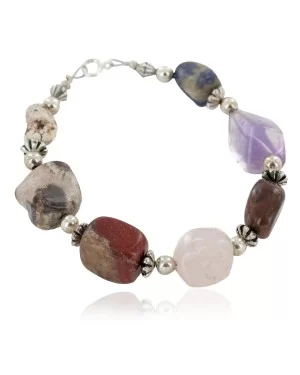 Certified Authentic Navajo .925 Sterling Silver Natural Multicolor Stones Native American Bracelet 12742