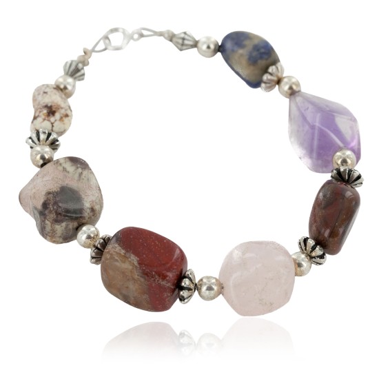 Certified Authentic Navajo .925 Sterling Silver Natural Multicolor Stones Native American Bracelet 12742 Certified Authentic Navajo .925 Sterling Silver Natural Multicolor Stones Native American Bracelet 12742