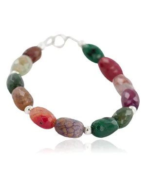 Certified Authentic Navajo .925 Sterling Silver Natural Multicolor Stones Native American Bracelet 13038-20