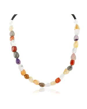 Certified Authentic Navajo .925 Sterling Silver Natural Multicolor Stones Quartz Amethyst Agate Native American Necklace 25310-1
