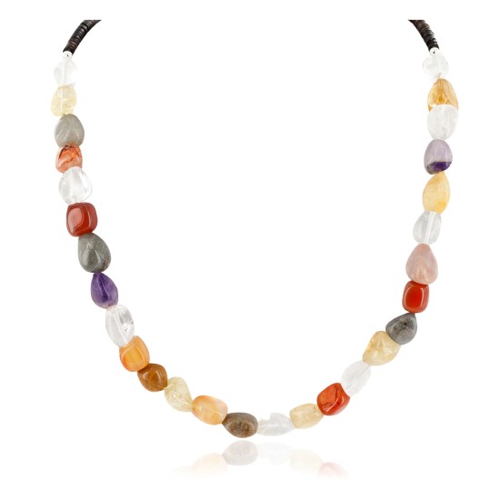 Certified Authentic Navajo .925 Sterling Silver Natural Multicolor Stones Quartz Amethyst Agate Native American Necklace 25310-1 Certified Authentic Navajo .925 Sterling Silver Natural Multicolor Stones Quartz Amethyst Agate Native American Necklace 25310-1