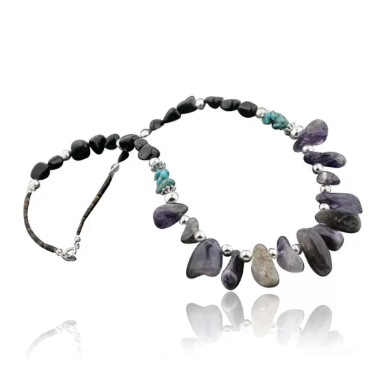 Certified Authentic Navajo .925 Sterling Silver Natural Onyx Amethyst Turquoise Native American Necklace 390734637557 Certified Authentic Navajo .925 Sterling Silver Natural Onyx Amethyst Turquoise Native American Necklace 390734637557