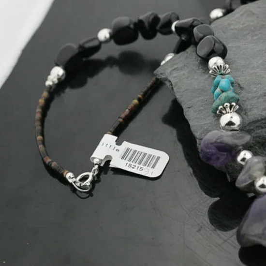 Certified Authentic Navajo .925 Sterling Silver Natural Onyx Amethyst Turquoise Native American Necklace 390734637557 Certified Authentic Navajo .925 Sterling Silver Natural Onyx Amethyst Turquoise Native American Necklace 390734637557