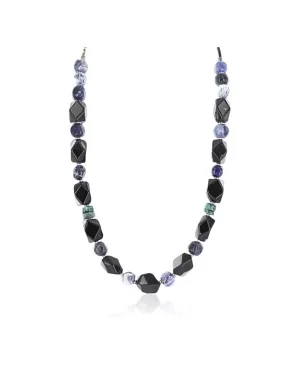 Certified Authentic Navajo .925 Sterling Silver Natural Onyx Lapis Turquoise Native American Necklace 390765692882