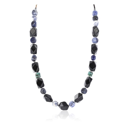 Certified Authentic Navajo .925 Sterling Silver Natural Onyx Lapis Turquoise Native American Necklace 390765692882